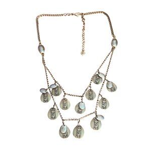 Liz Claiborne Layered Necklace Gold Silver Tone Discs Dangles Teardrop Etched